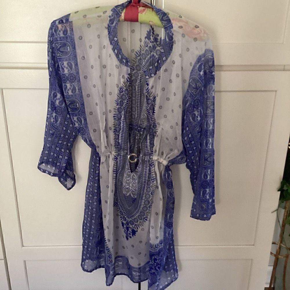 Rima Beach World Womens Swim Coverup Sz M Blue White Boho